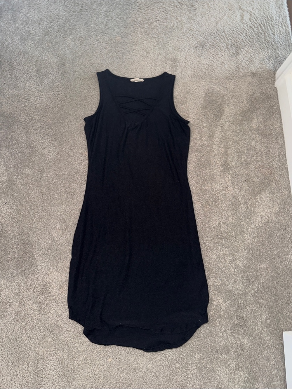 Ultra Flirt Black Sleeveless Midi Dress with Crisscross Neck